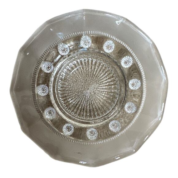 Vintage Pressed Clear Glass Candy Dish Flower Scalloped Edges Starburst - Picture 2 of 4